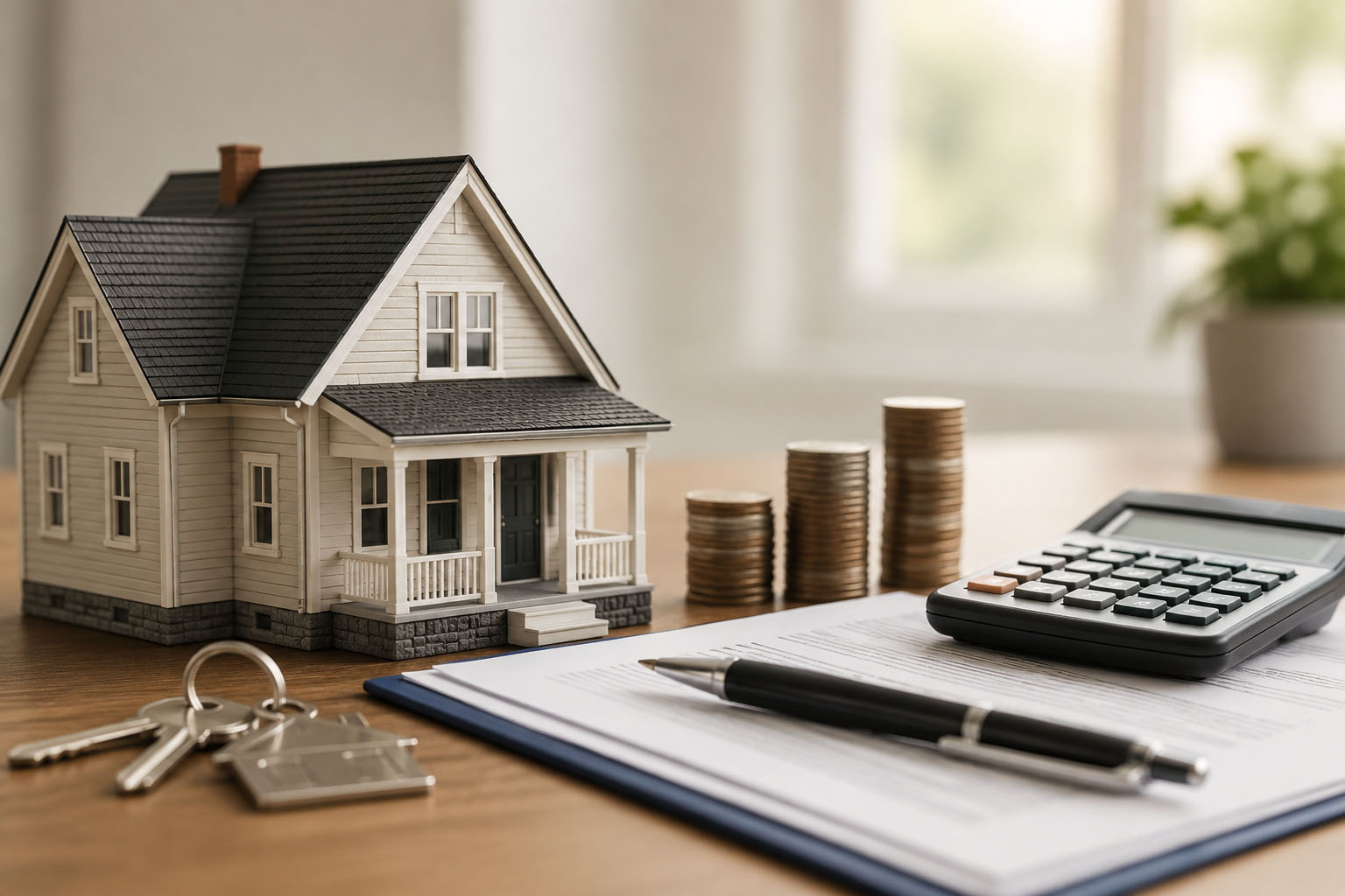 First-time homebuyer reviewing closing cost documents and earnest money deposit paperwork at a desk