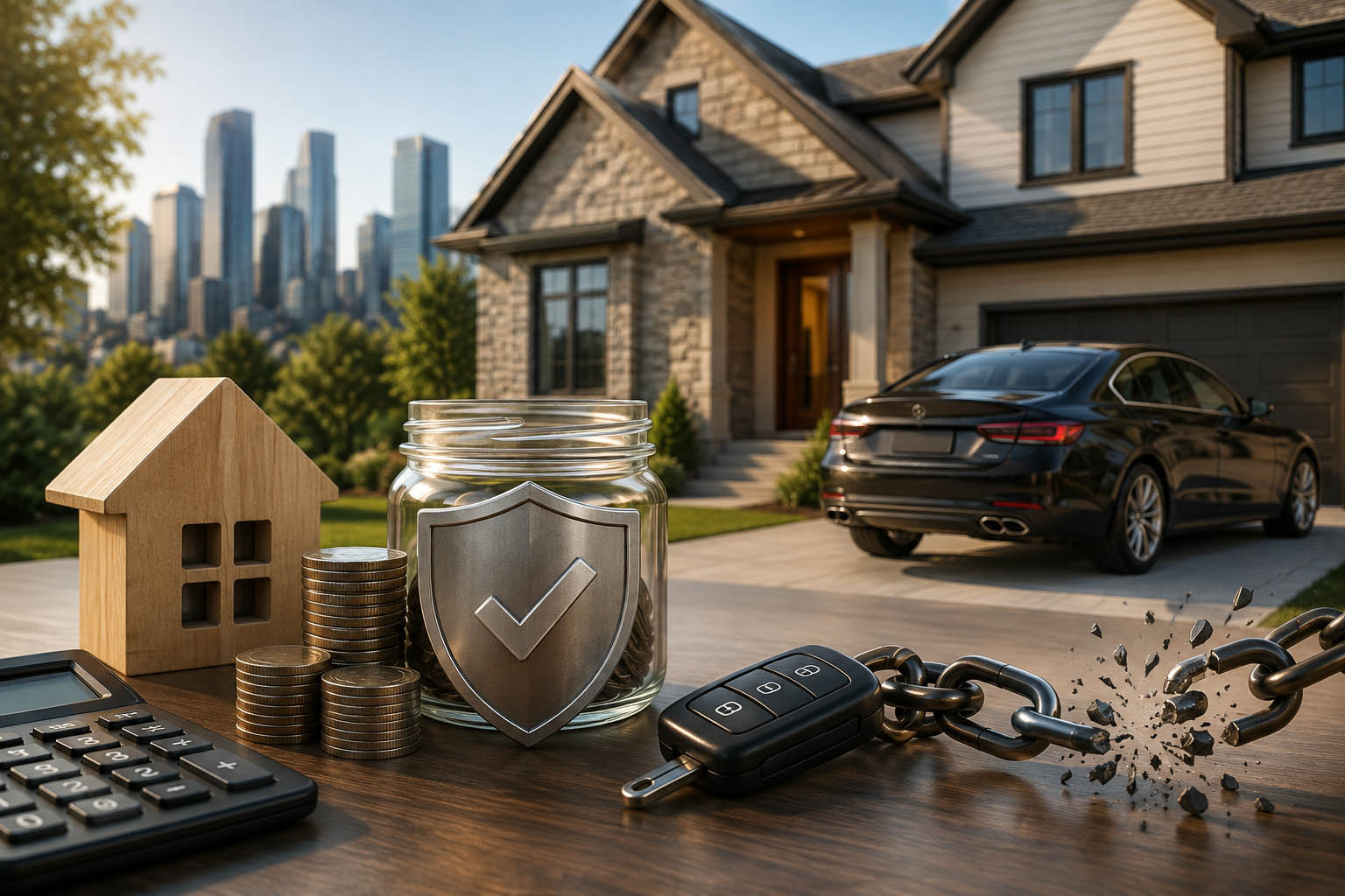 Consultant reviewing debt-to-income ratio worksheet and car loan statements for a jumbo mortgage application