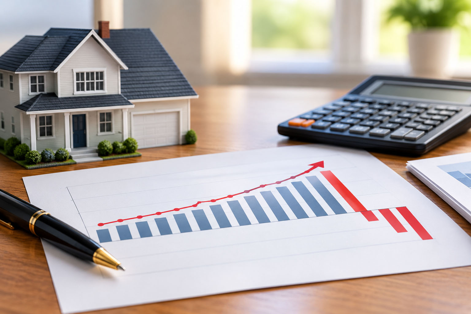 Line chart showing a graduated payment mortgage balance rising due to negative amortization before declining